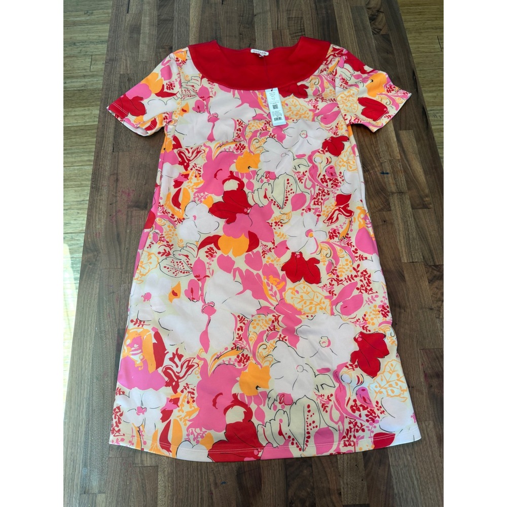 Frances Valentine Sally Mini Dress Pink Red Wild Tulip Floral Stretch Size S NWT